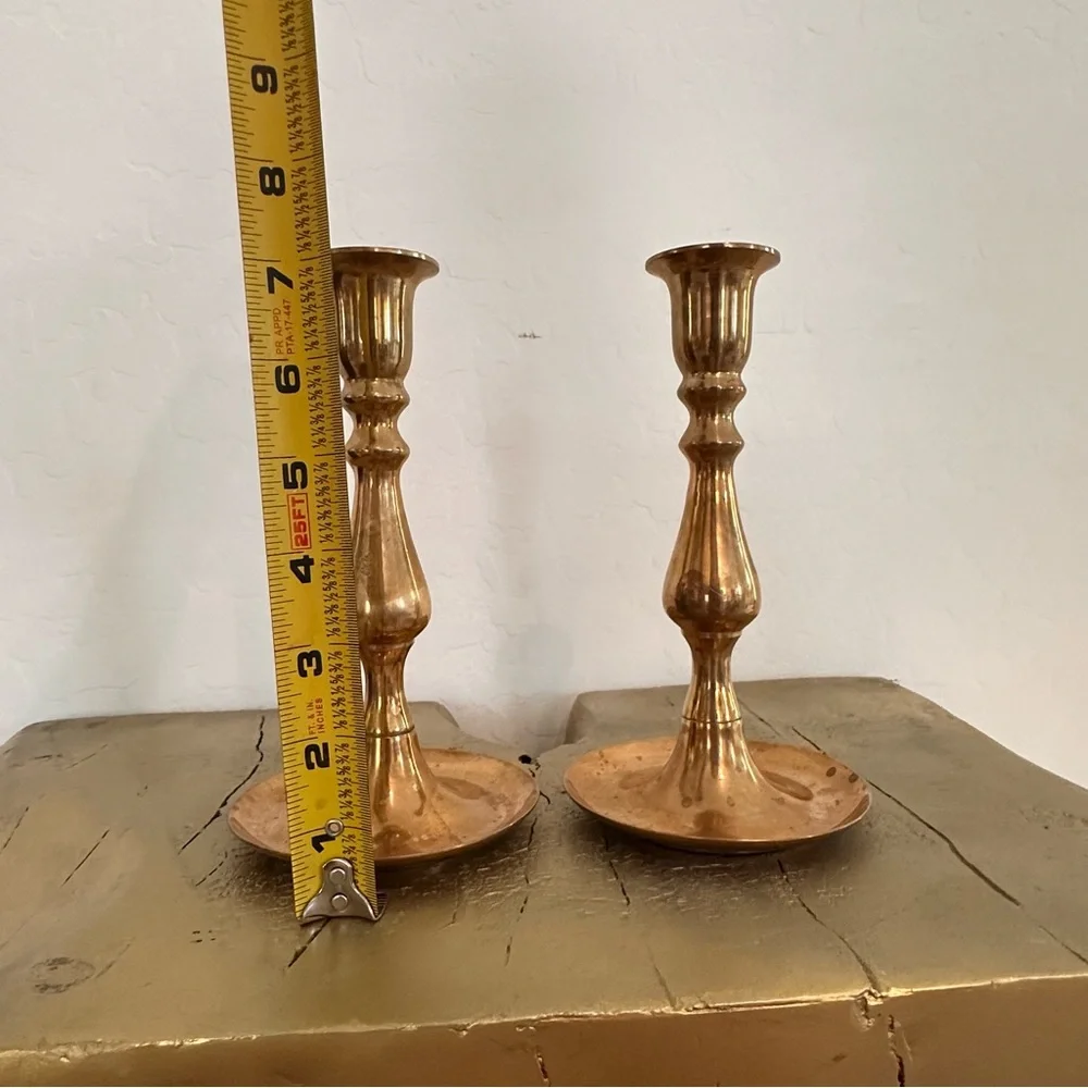 Pair of 2 Gold tone Candlestick Holders